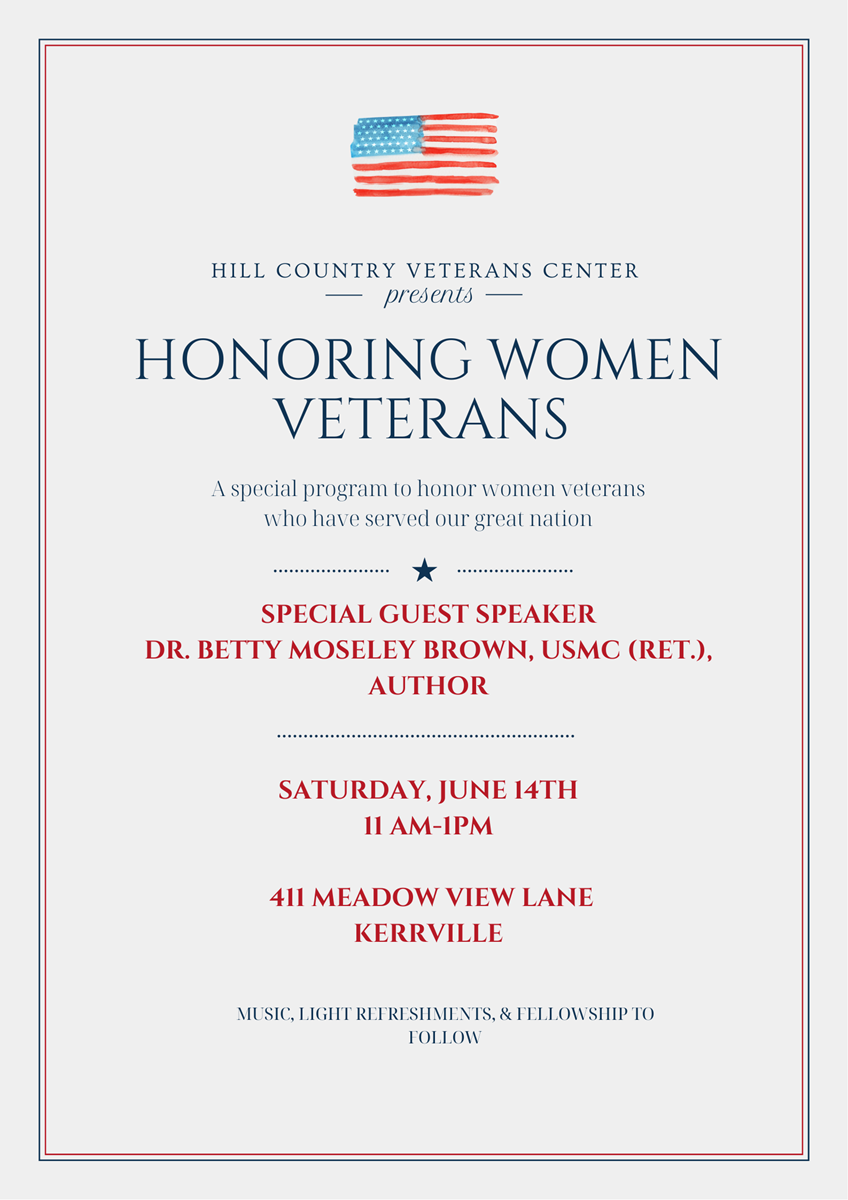 Saturday, June 14 in Kerrville Hill Country Veterans Center Honoring Women Veterans